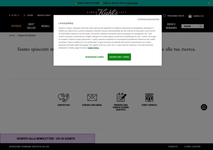 Schermata della pagina offerta di Kiehl’s