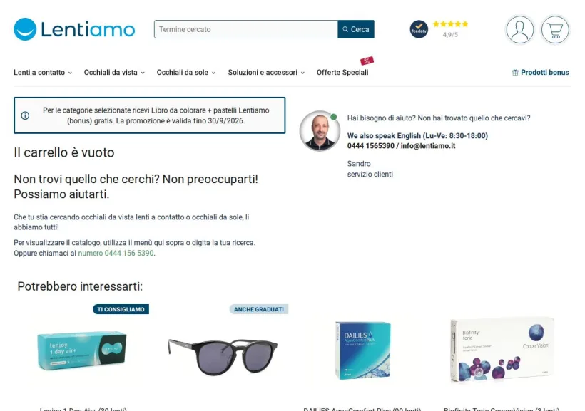 Schermata della pagina offerta di Lentiamo
