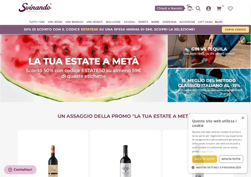 Schermata della pagina offerta di Svinando