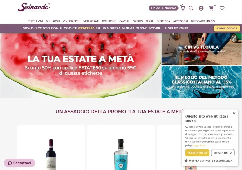 Schermata della pagina offerta di Svinando