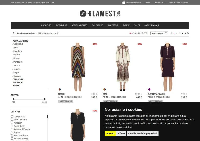 Schermata della pagina offerta di Glamest