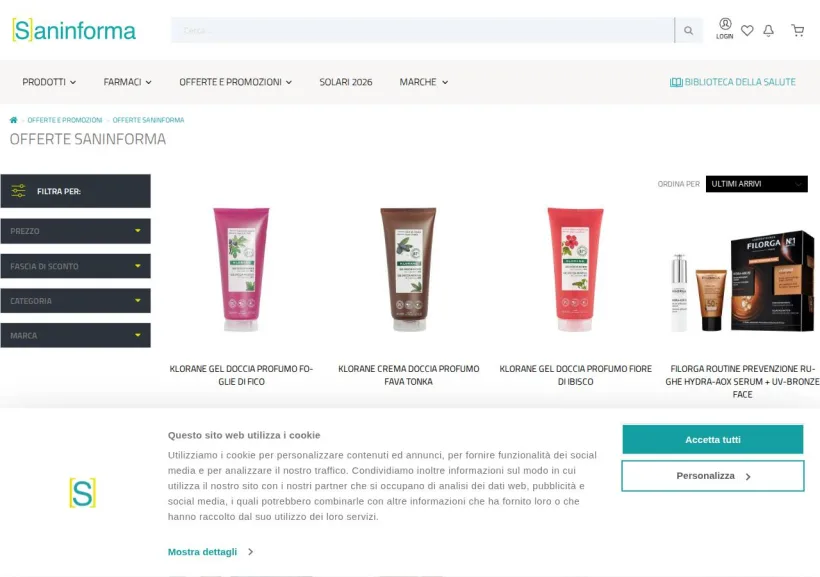 Schermata della pagina offerta di Saninforma