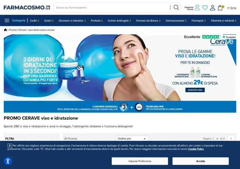 Schermata della pagina offerta di Farmacosmo
