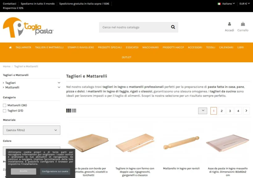 Schermata della pagina offerta di Taglia Pasta