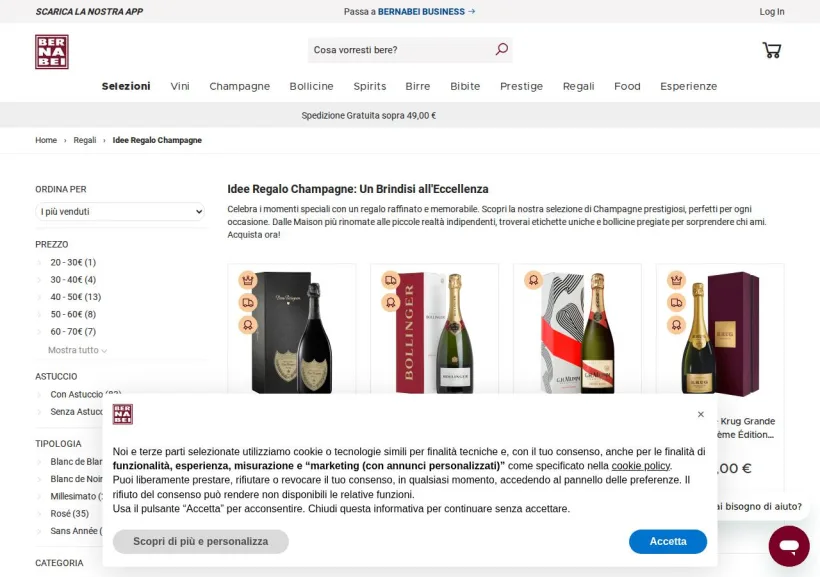 Schermata della pagina offerta di Bernabei