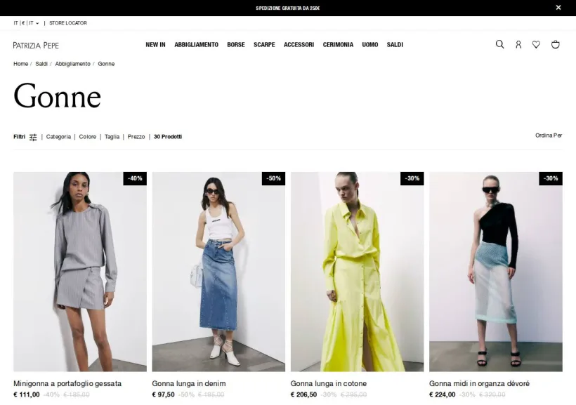 Schermata della pagina offerta di Patrizia Pepe