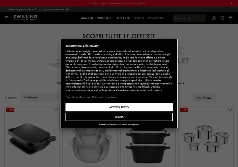 Schermata della pagina offerta di Zwilling