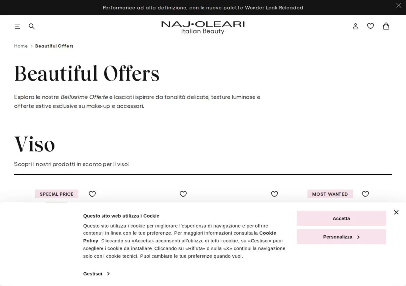 Schermata della pagina offerta di Naj Oleari Beauty