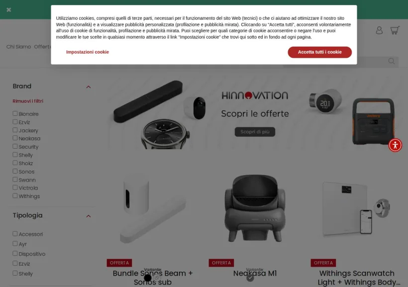 Schermata della pagina offerta di Hinnovation