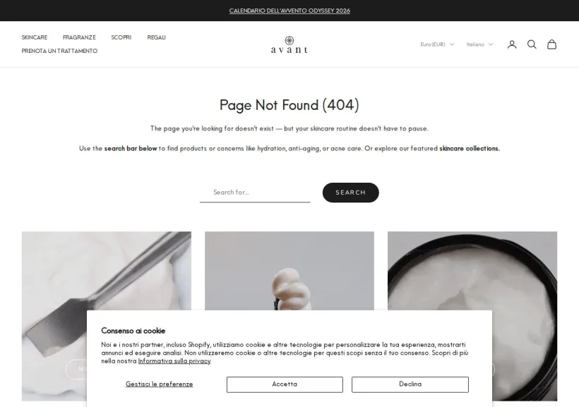 Schermata della pagina offerta di Avant Skincare