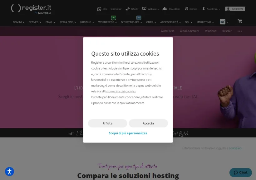 Schermata della pagina offerta di Register