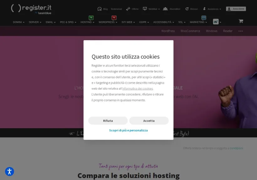 Schermata della pagina offerta di Register