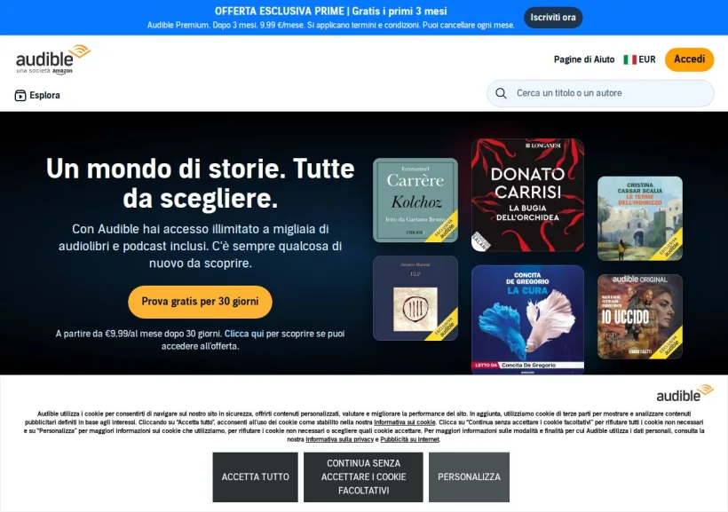 Schermata della pagina offerta di Audible