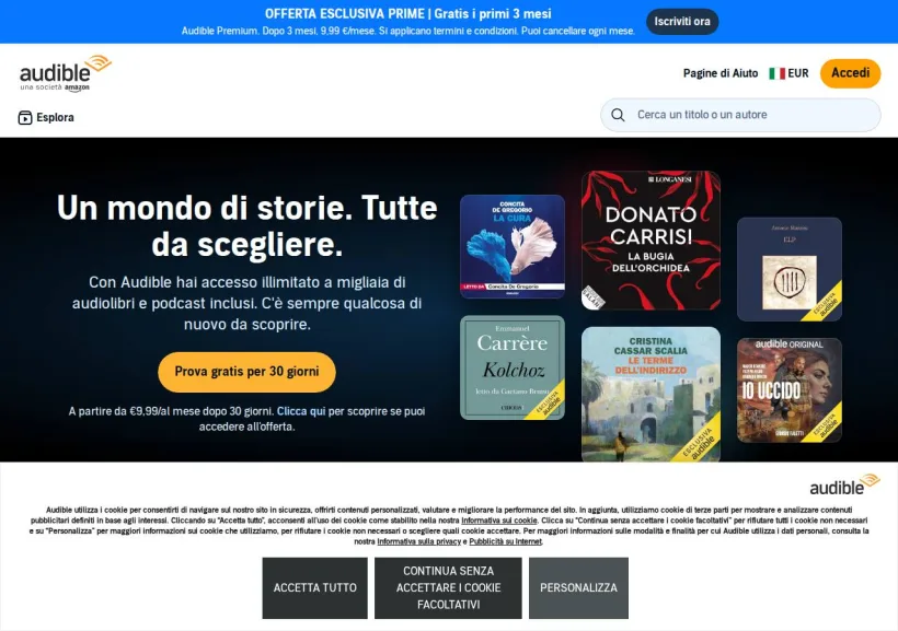 Schermata della pagina offerta di Audible