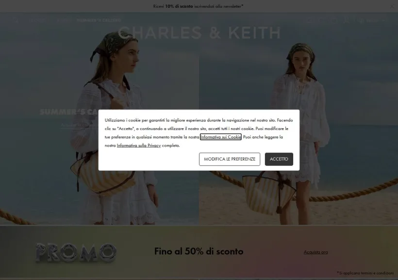 Schermata della pagina offerta di Charles & Keith