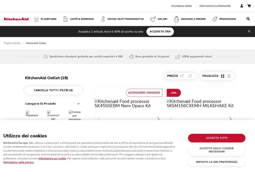 Schermata della pagina offerta di KitchenAid