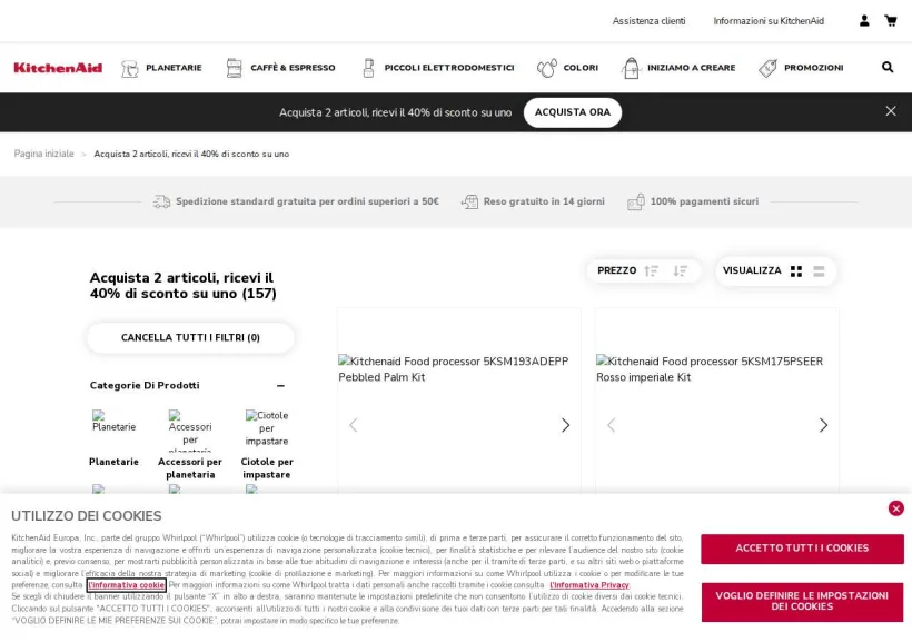 Schermata della pagina offerta di KitchenAid