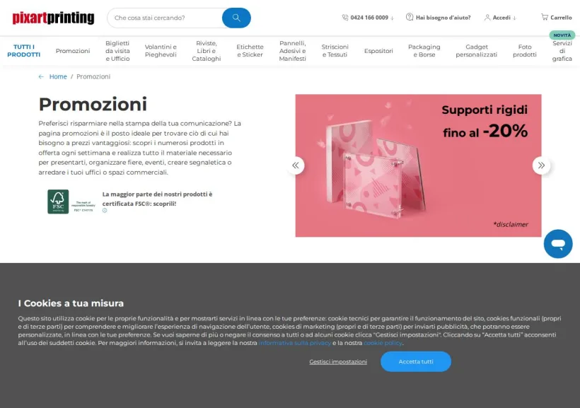 Schermata della pagina offerta di Pixartprinting