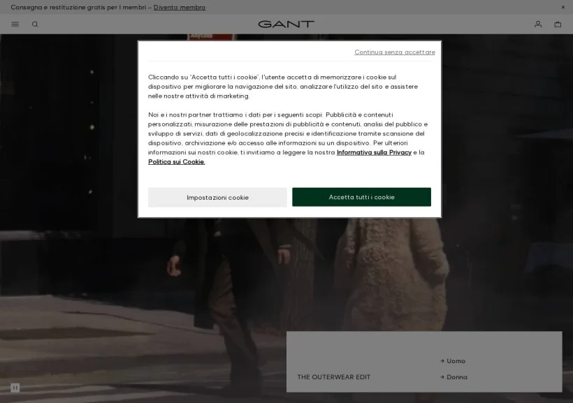 Schermata della pagina offerta di Gant