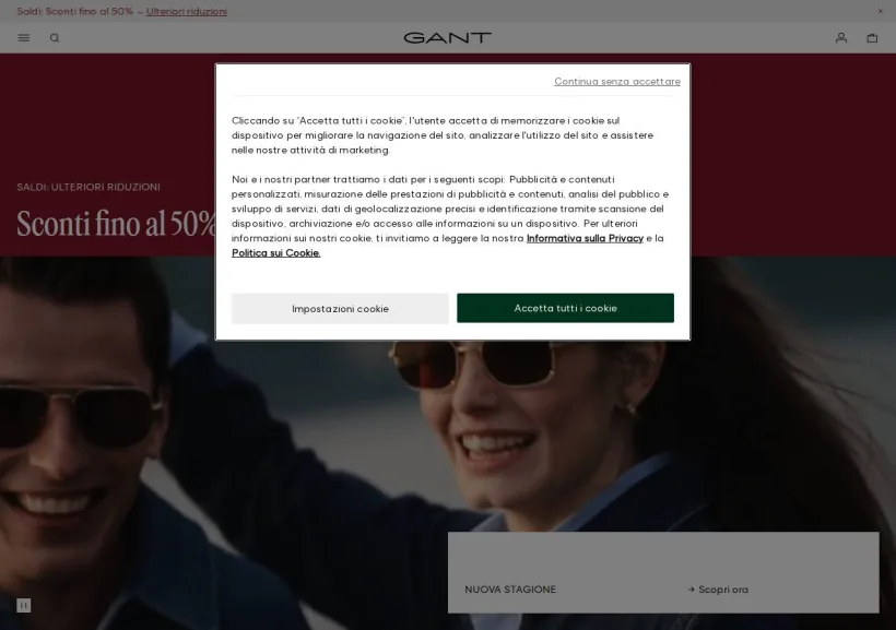 Schermata della pagina offerta di Gant