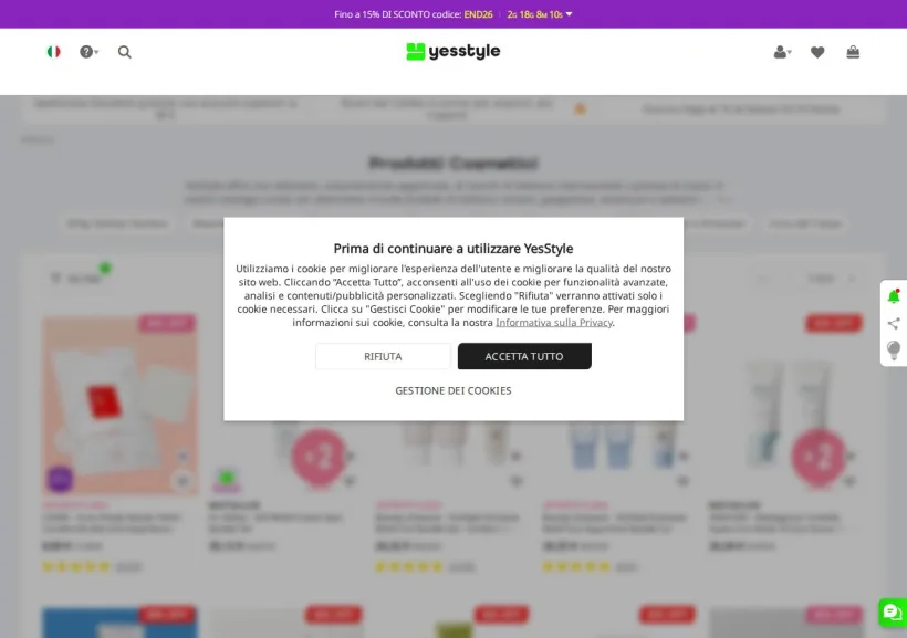 Schermata della pagina offerta di YesStyle