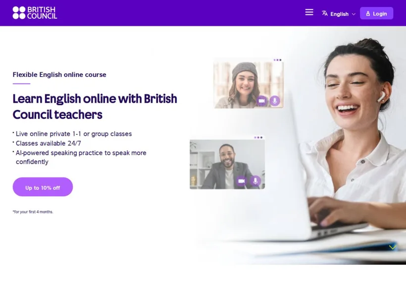 Schermata della pagina offerta di British Council