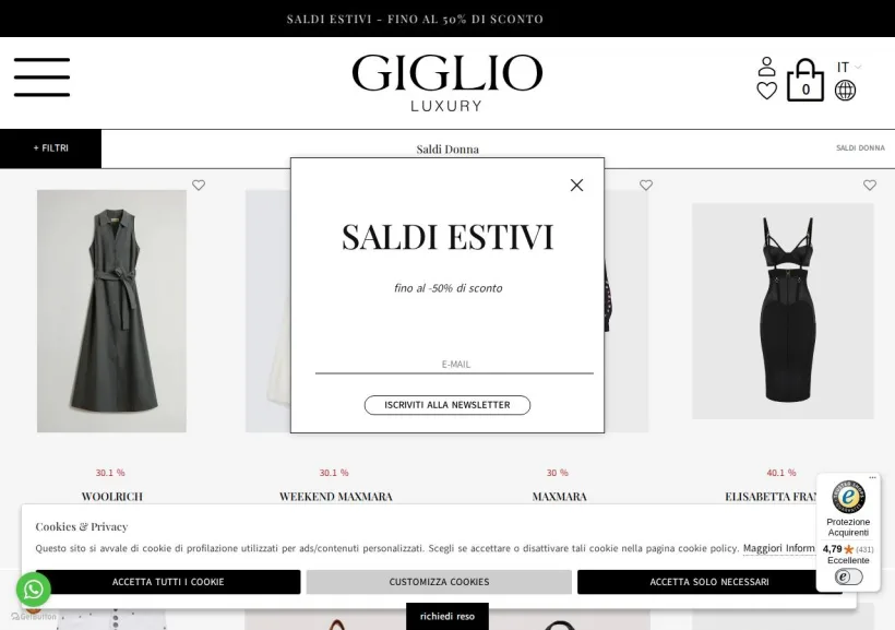 Schermata della pagina offerta di Giglio Luxury
