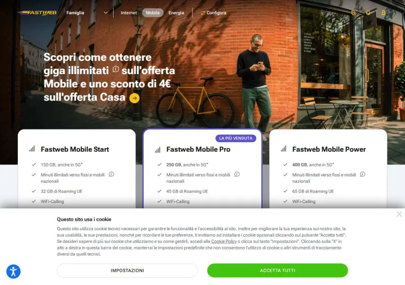 Schermata della pagina offerta di Fastweb