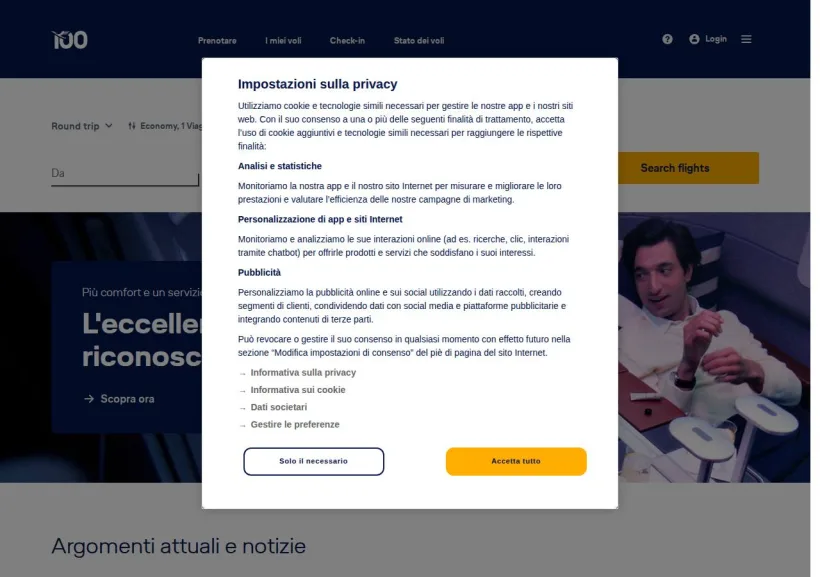Schermata della pagina offerta di Lufthansa
