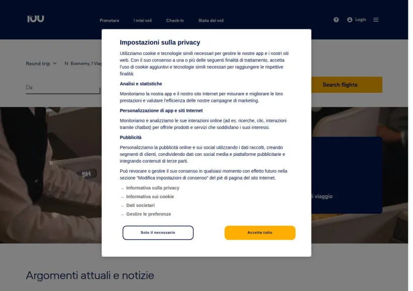 Schermata della pagina offerta di Lufthansa