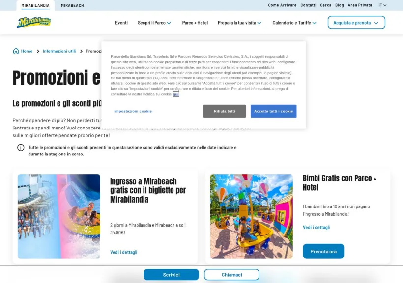 Schermata della pagina offerta di Mirabilandia