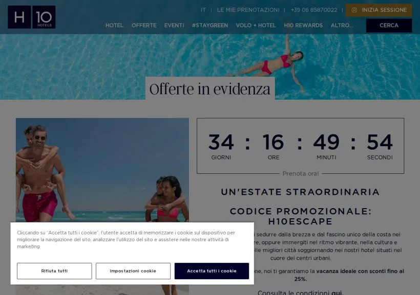 Schermata della pagina offerta di H10 Hotels