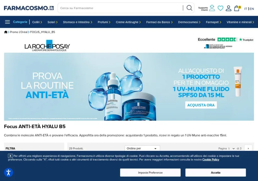 Schermata della pagina offerta di Farmacosmo