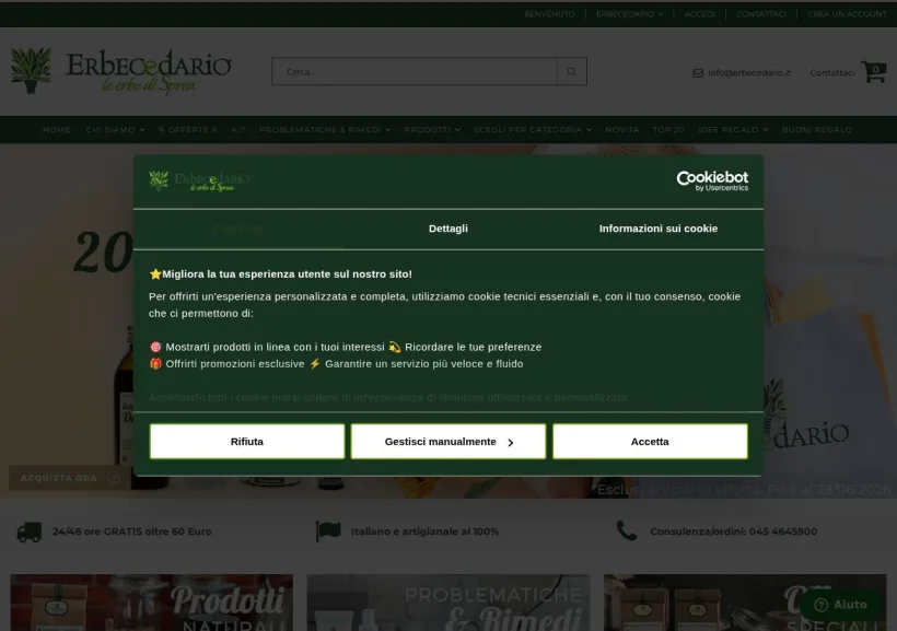 Schermata della pagina offerta di Erbecedario
