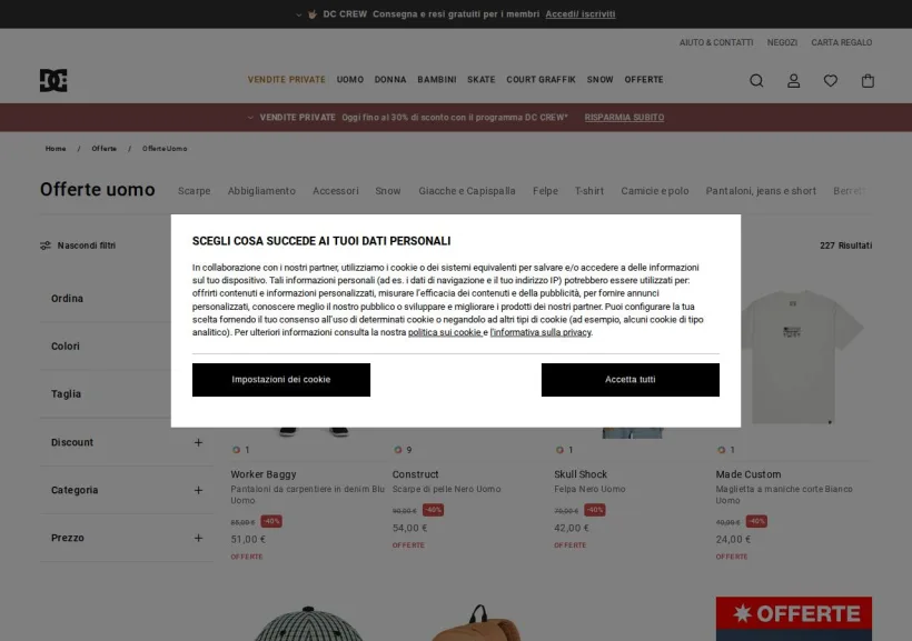 Schermata della pagina offerta di DC Shoes