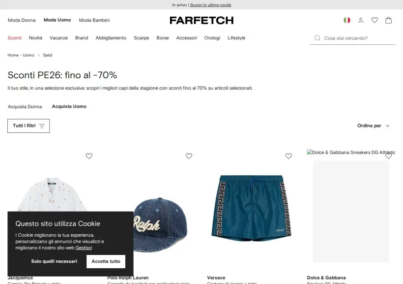 Schermata della pagina offerta di Farfetch