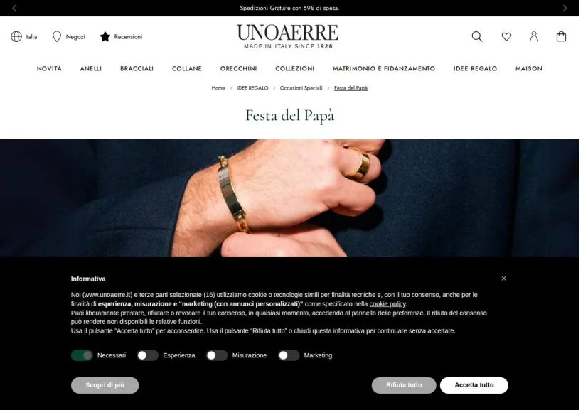 Schermata della pagina offerta di Unoaerre