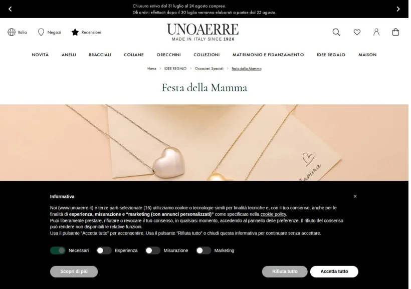 Schermata della pagina offerta di Unoaerre