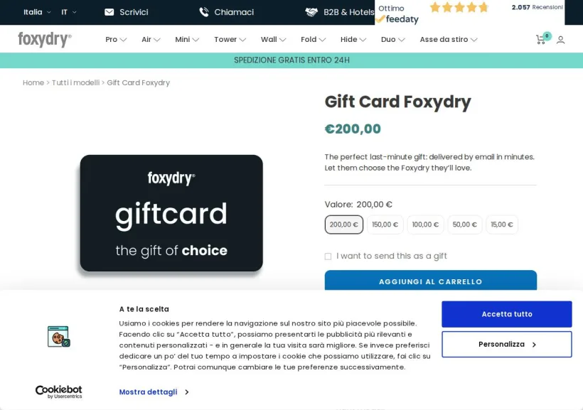 Schermata della pagina offerta di foxydry