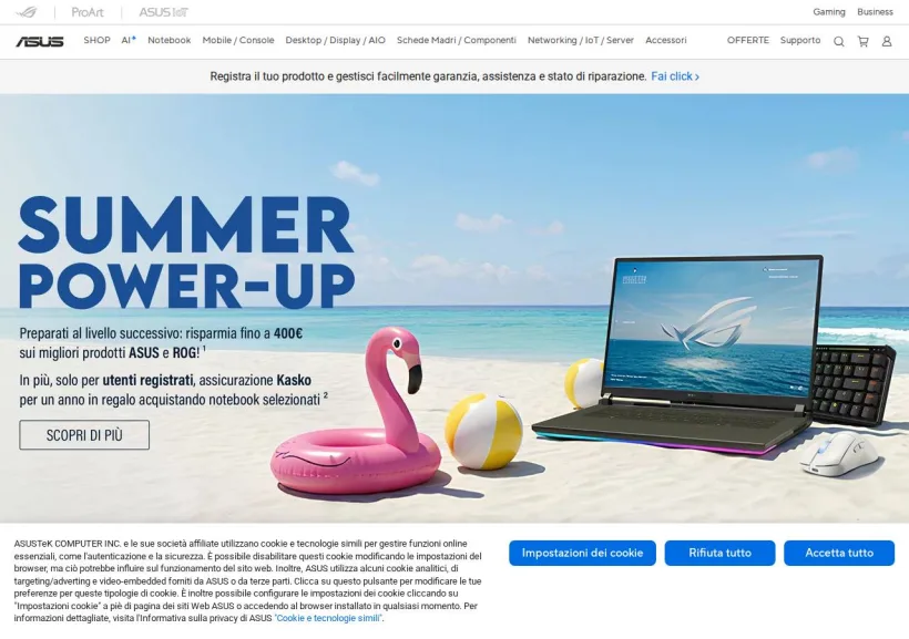 Schermata della pagina offerta di Asus