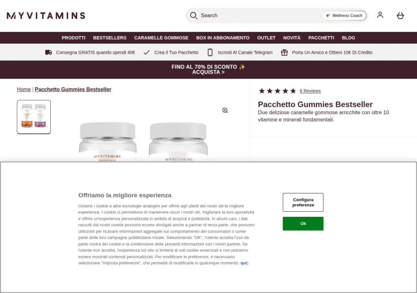 Schermata della pagina offerta di MyVitamins
