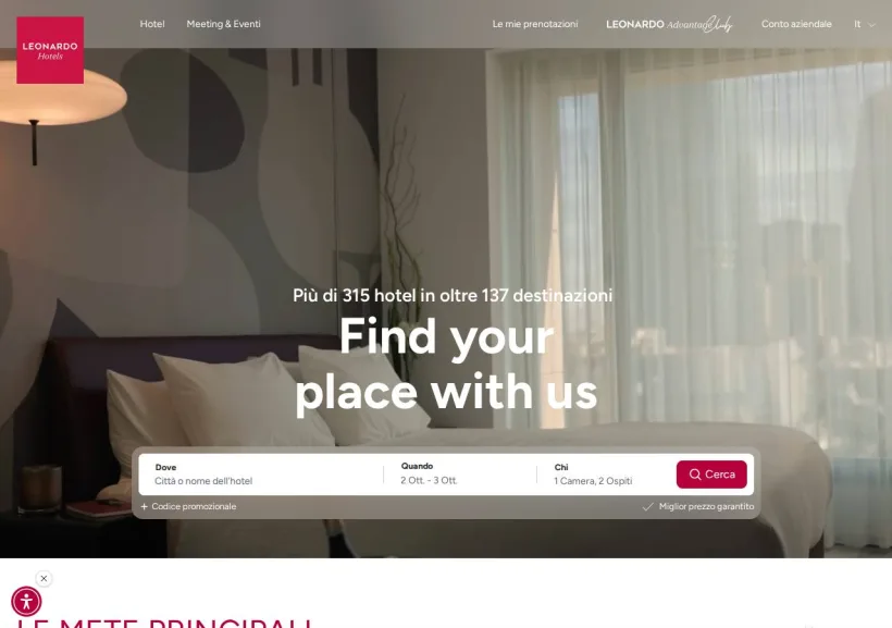 Schermata della pagina offerta di Leonardo Hotels