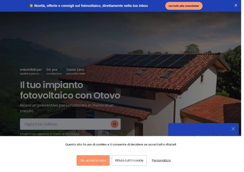 Schermata della pagina offerta di Otovo