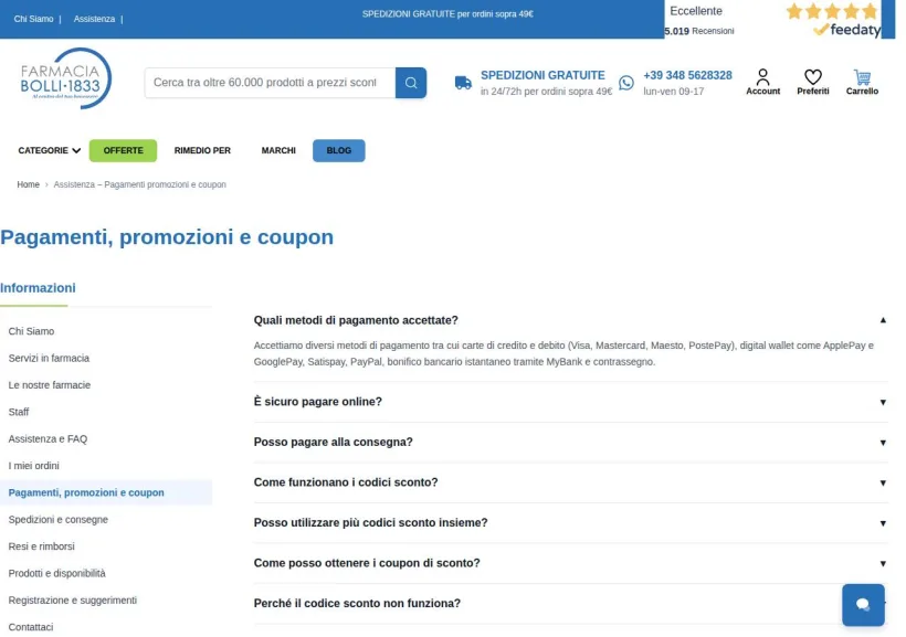 Schermata della pagina offerta di Farmacia Bolli