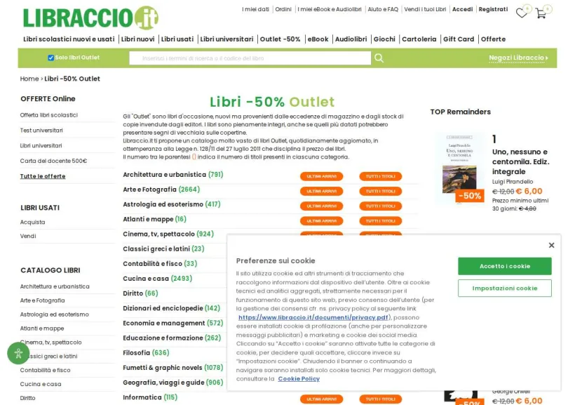 Schermata della pagina offerta di Il Libraccio IT