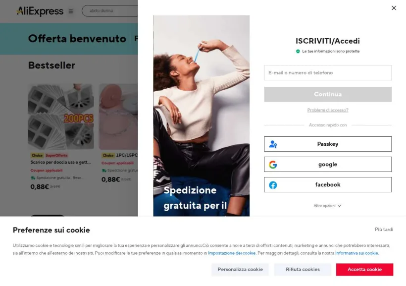 Schermata della pagina offerta di AliExpress IT
