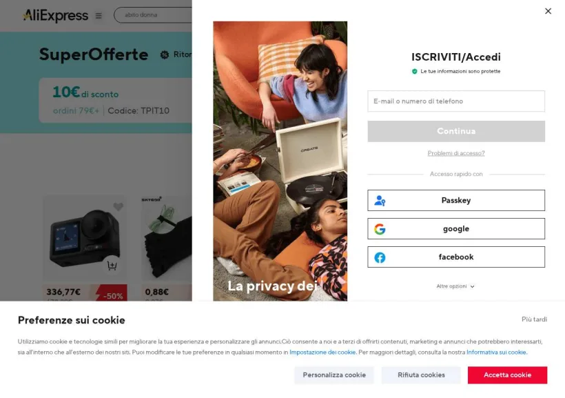 Schermata della pagina offerta di AliExpress