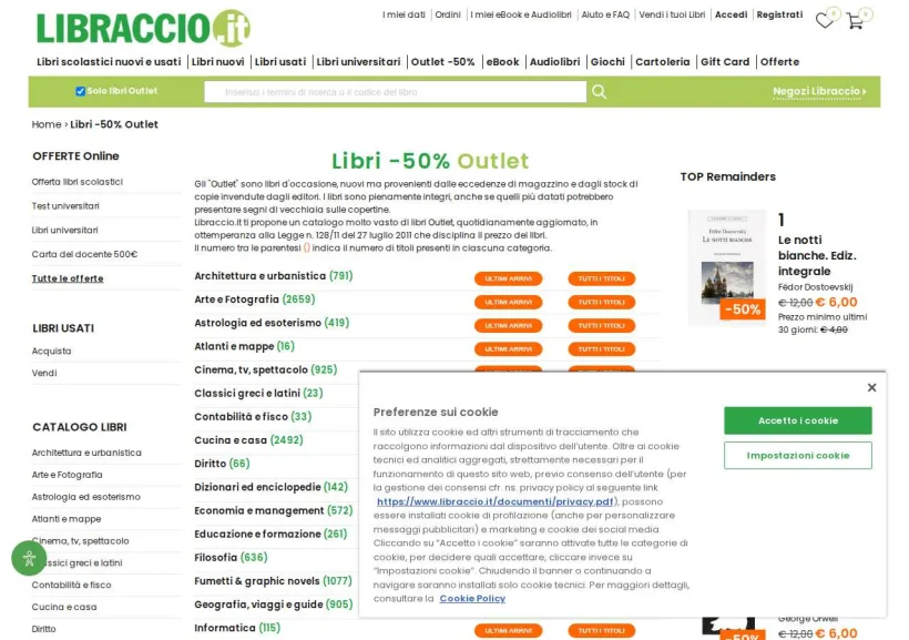 Schermata della pagina offerta di Libraccio (già su awin)