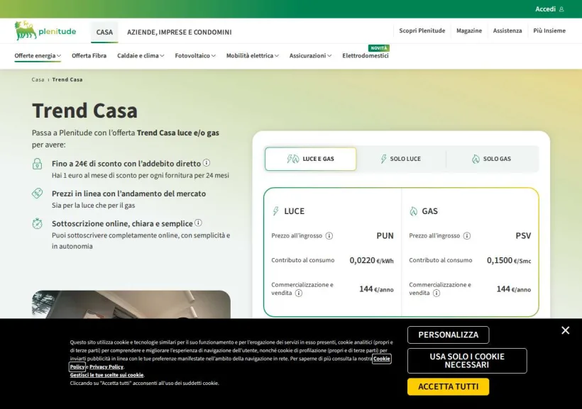 Schermata della pagina offerta di Eni