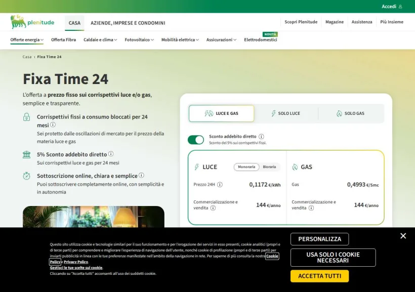 Schermata della pagina offerta di Eni